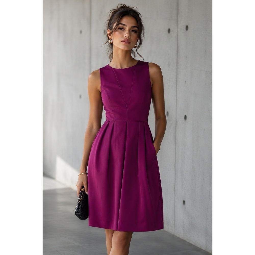 Of Mercer Dress Womens 4 Purple Fit Flare Sleeveless Career Preppy Office